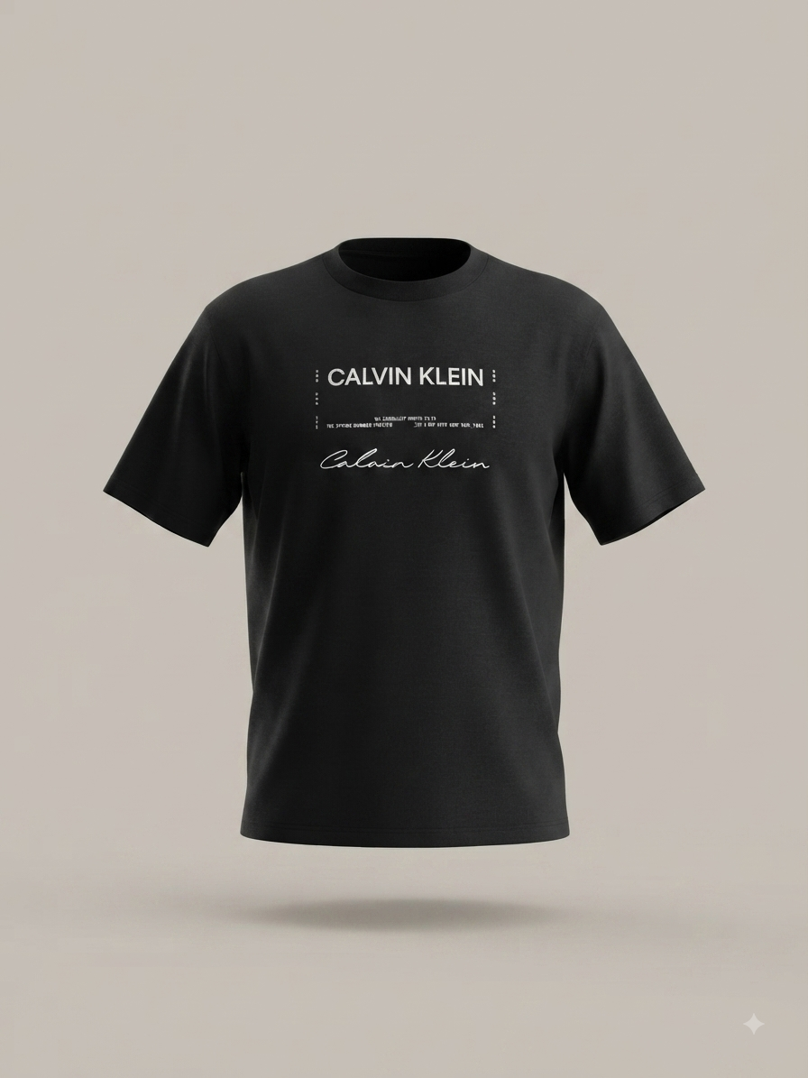Calvin Klein - T-shirt noir à imprimé graphique étiquette et doubles logos