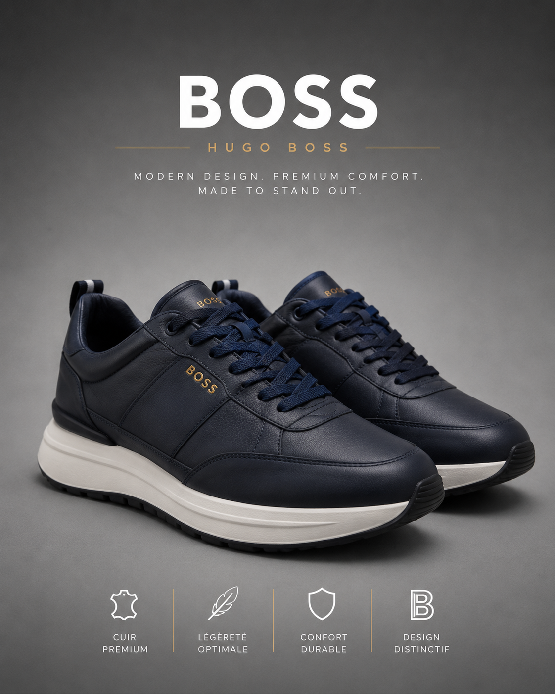 BOSS | Baskets Basses "Modern Luxury" en Cuir Bleu Marine