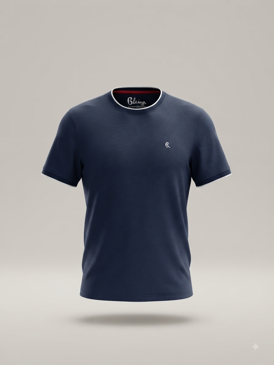 Harmont & blaine - T-shirt bleu marine à col et bas de manches contrastés