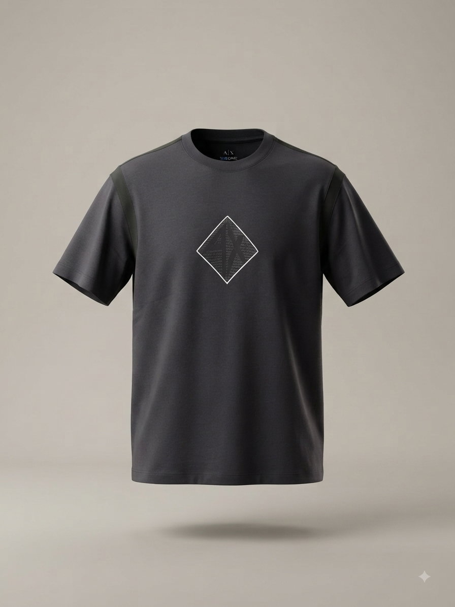 A|X Armani Exchange - T-shirt gris anthracite à logo losange géométrique